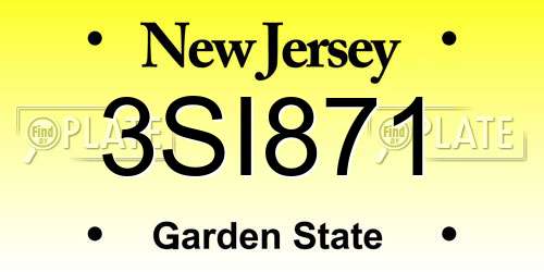3SI871 New Jersey License Plate