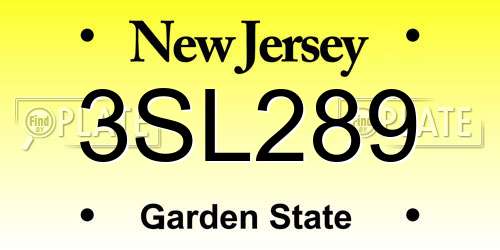 3SL289 New Jersey License Plate