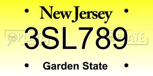 3SL789 New Jersey License Plate