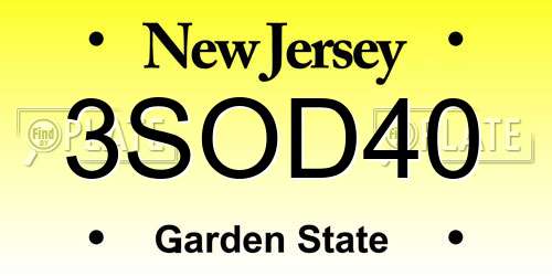 3SOD40 New Jersey License Plate