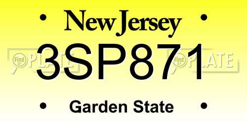 3SP871 New Jersey License Plate
