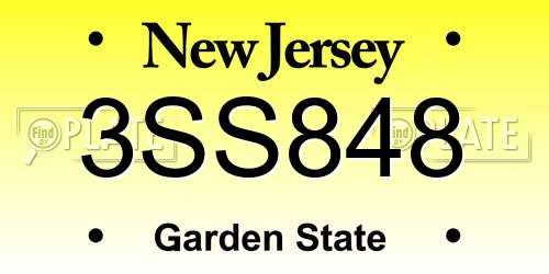 3SS848 New Jersey License Plate