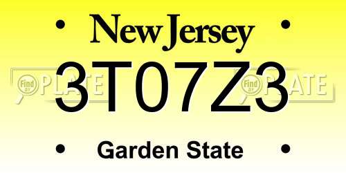 3T07Z3 New Jersey License Plate