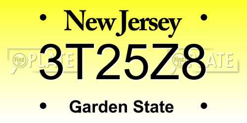 3T25Z8 New Jersey License Plate
