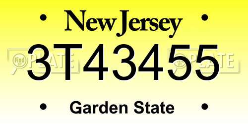 3T43455 New Jersey License Plate