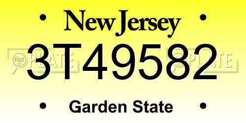 3T49582 New Jersey License Plate