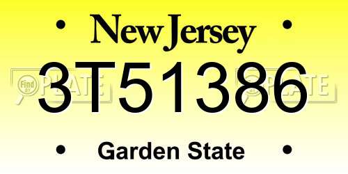 3T51386 New Jersey License Plate