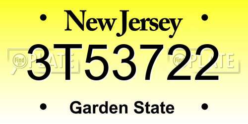 3T53722 New Jersey License Plate
