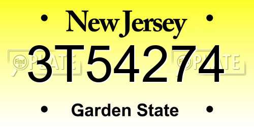 3T54274 New Jersey License Plate