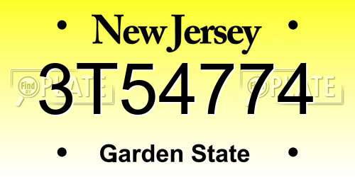 3T54774 New Jersey License Plate