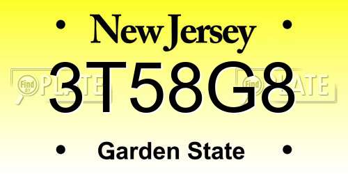 3T58G8 New Jersey License Plate