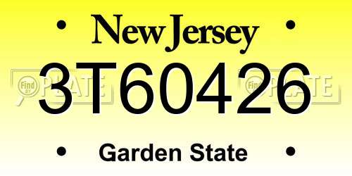 3T60426 New Jersey License Plate