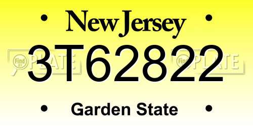 3T62822 New Jersey License Plate