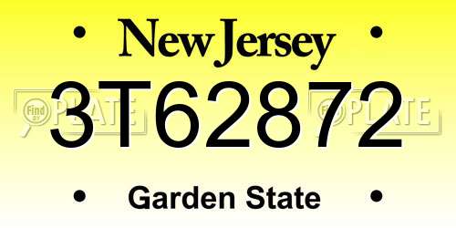 3T62872 New Jersey License Plate