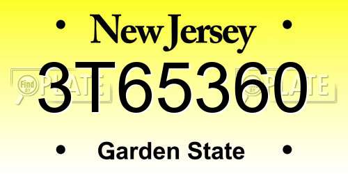3T65360 New Jersey License Plate