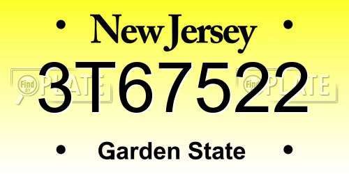 3T67522 New Jersey License Plate