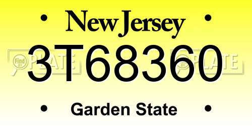 3T68360 New Jersey License Plate