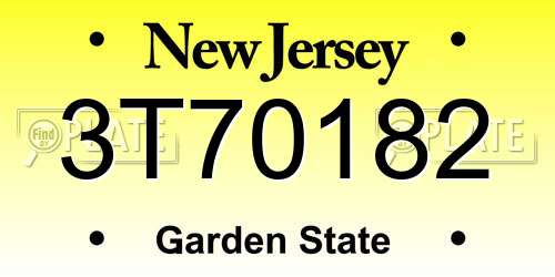 3T70182 New Jersey License Plate