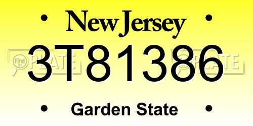 3T81386 New Jersey License Plate