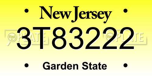 3T83222 New Jersey License Plate