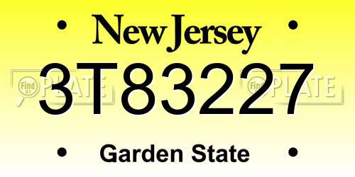 3T83227 New Jersey License Plate