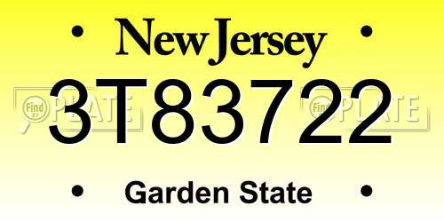 3T83722 New Jersey License Plate