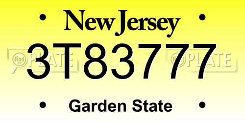 3T83777 New Jersey License Plate