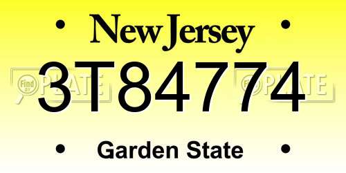 3T84774 New Jersey License Plate