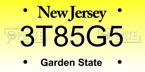3T85G5 New Jersey License Plate