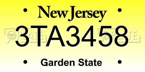 3TA3458 New Jersey License Plate