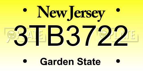 3TB3722 New Jersey License Plate