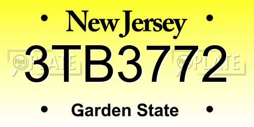3TB3772 New Jersey License Plate