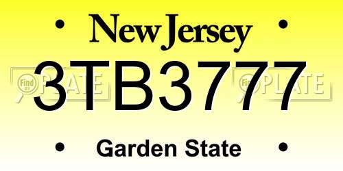 3TB3777 New Jersey License Plate