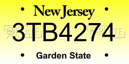 3TB4274 New Jersey License Plate