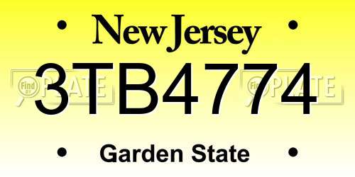 3TB4774 New Jersey License Plate