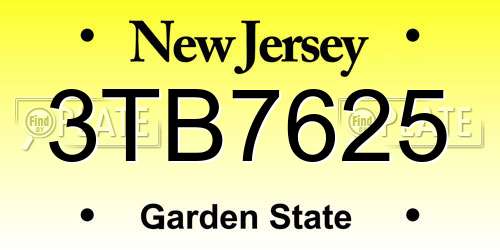 3TB7625 New Jersey License Plate