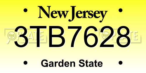 3TB7628 New Jersey License Plate