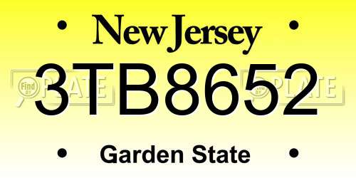 3TB8652 New Jersey License Plate
