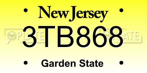 3TB868 New Jersey License Plate