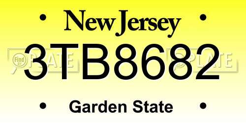 3TB8682 New Jersey License Plate