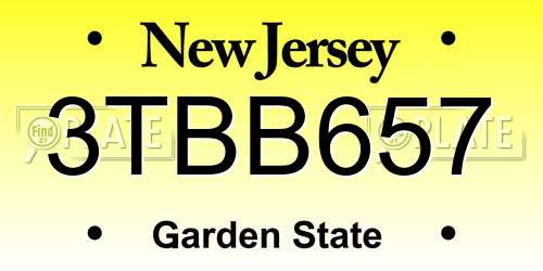 3TBB657 New Jersey License Plate