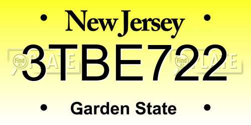 3TBE722 New Jersey License Plate