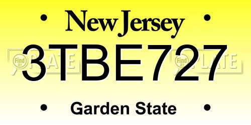 3TBE727 New Jersey License Plate
