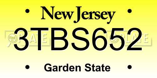 3TBS652 New Jersey License Plate