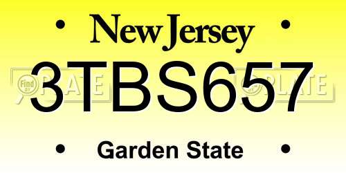 3TBS657 New Jersey License Plate