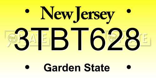 3TBT628 New Jersey License Plate