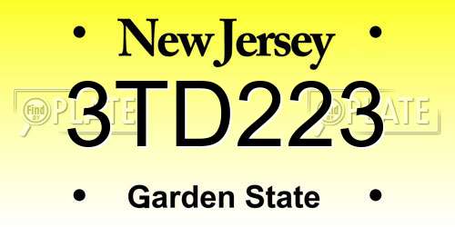 3TD223 New Jersey License Plate