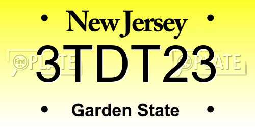 3TDT23 New Jersey License Plate