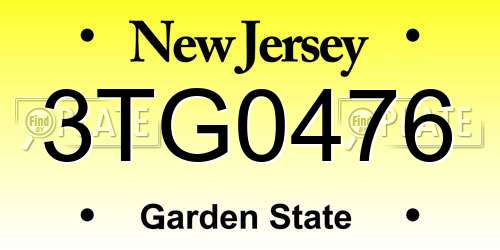 3TG0476 New Jersey License Plate