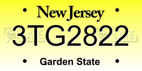 3TG2822 New Jersey License Plate